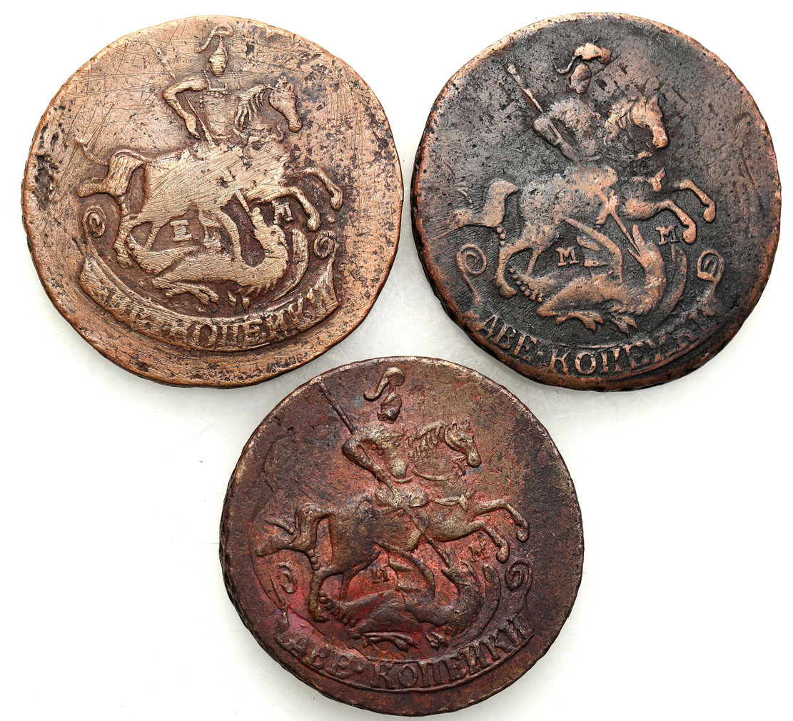Rosja. Katarzyna II. 2 kopiejki 1763, 1766, 1791 - zestaw 3 monet